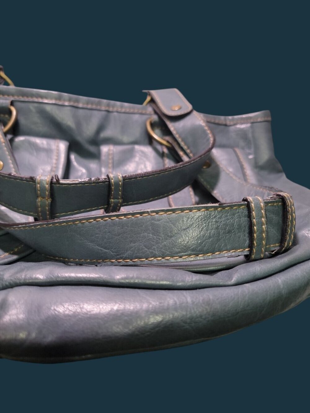 Liz & Co Vintage Blue Utility Satchel Double Handle Shoulder Bag Pocket Y2K - Picture 11 of 12